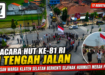 Unik! Ratusan Warga Klaten Gelar Upacara HUT RI di Tengah Jalan Jogja-Solo